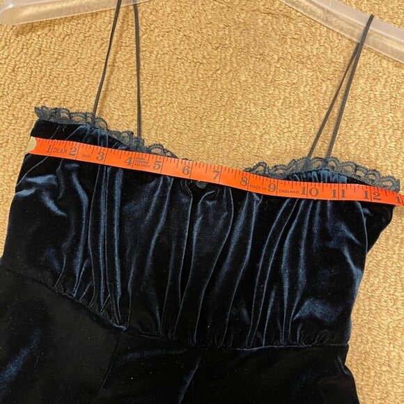 Vintage Gothic Victorian Inspired Velvet Ruffle Midi Dress Navy – XS - Picture 12 of 12